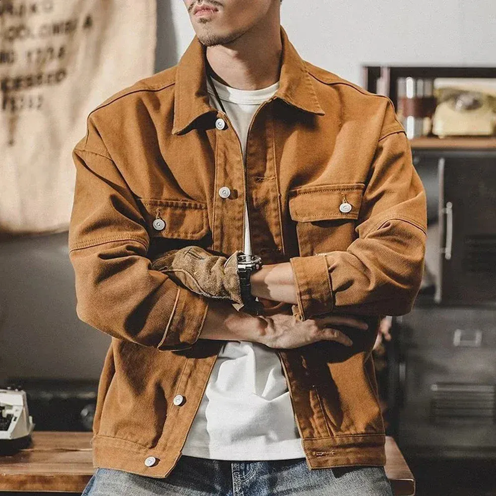 【KOOLOSET】Pure Brown Denim Jacket DHgate.com:Retro Denim Jacket: Mens Loose Versatile Cotton