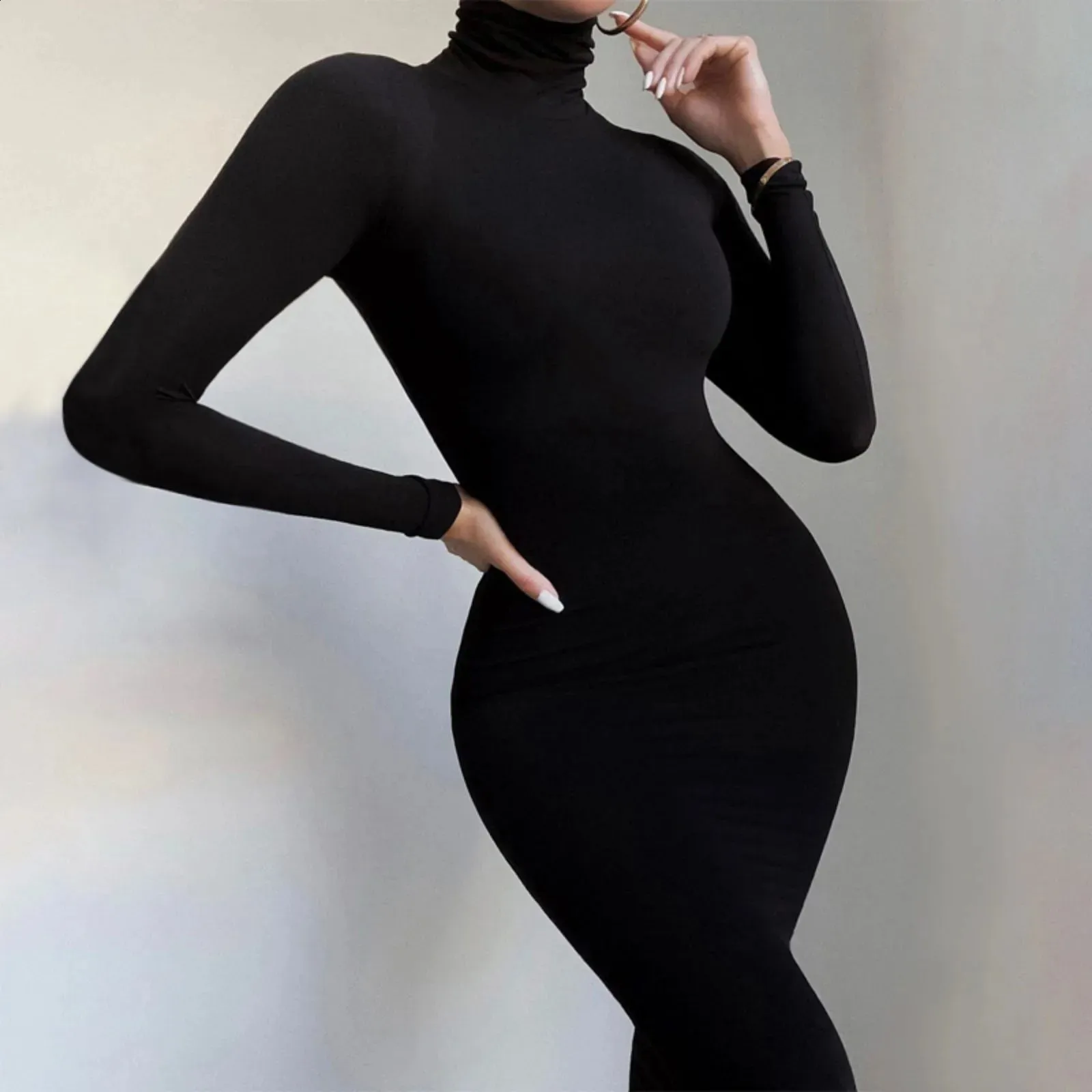 knee length dresses for ladies Wherever You Go Black Turtleneck Sweater Dress, Large - The Mint Julep Boutique