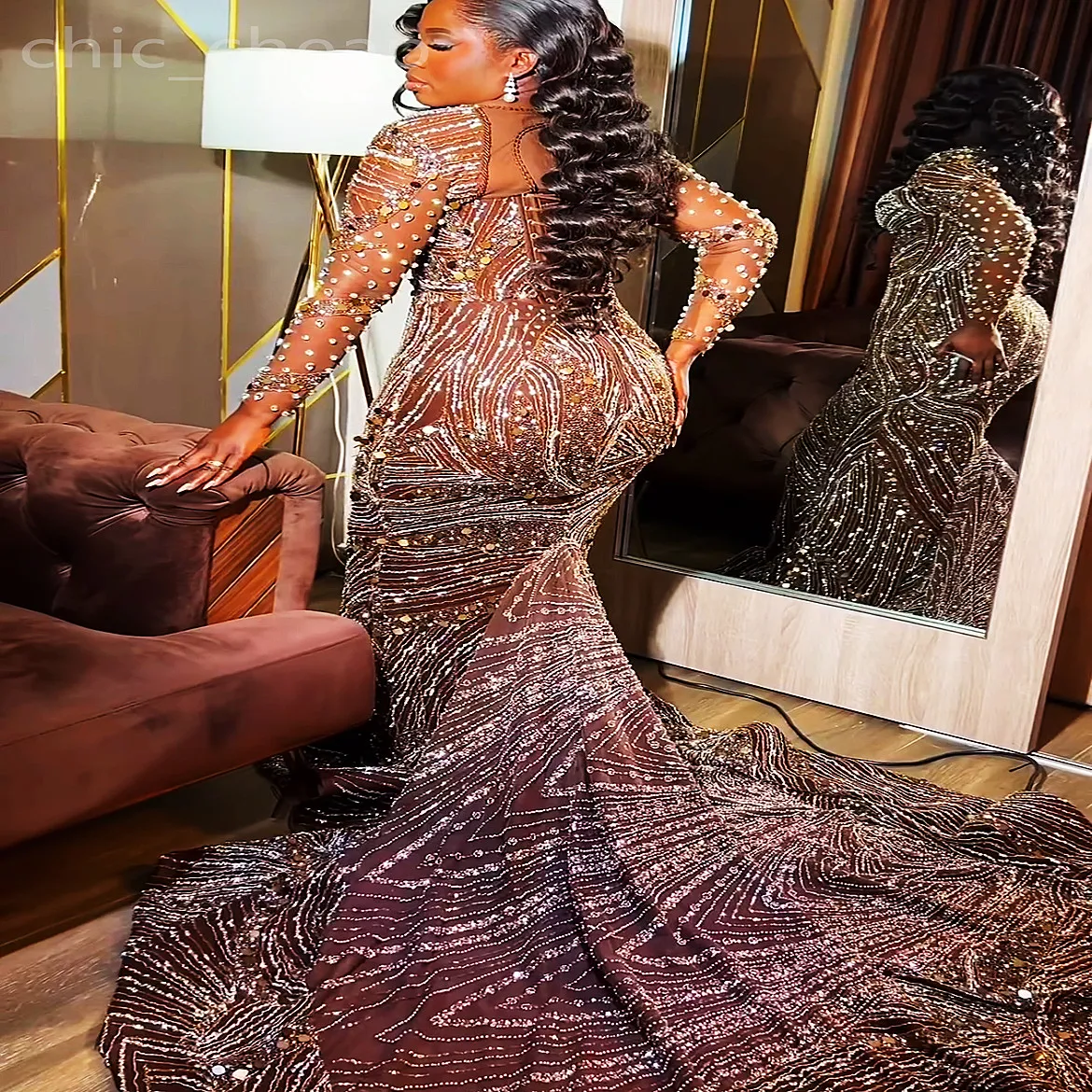 Shimmering Cocoa Long Sleeve Gown Shimmering Cocoa Long Sleeve Gown