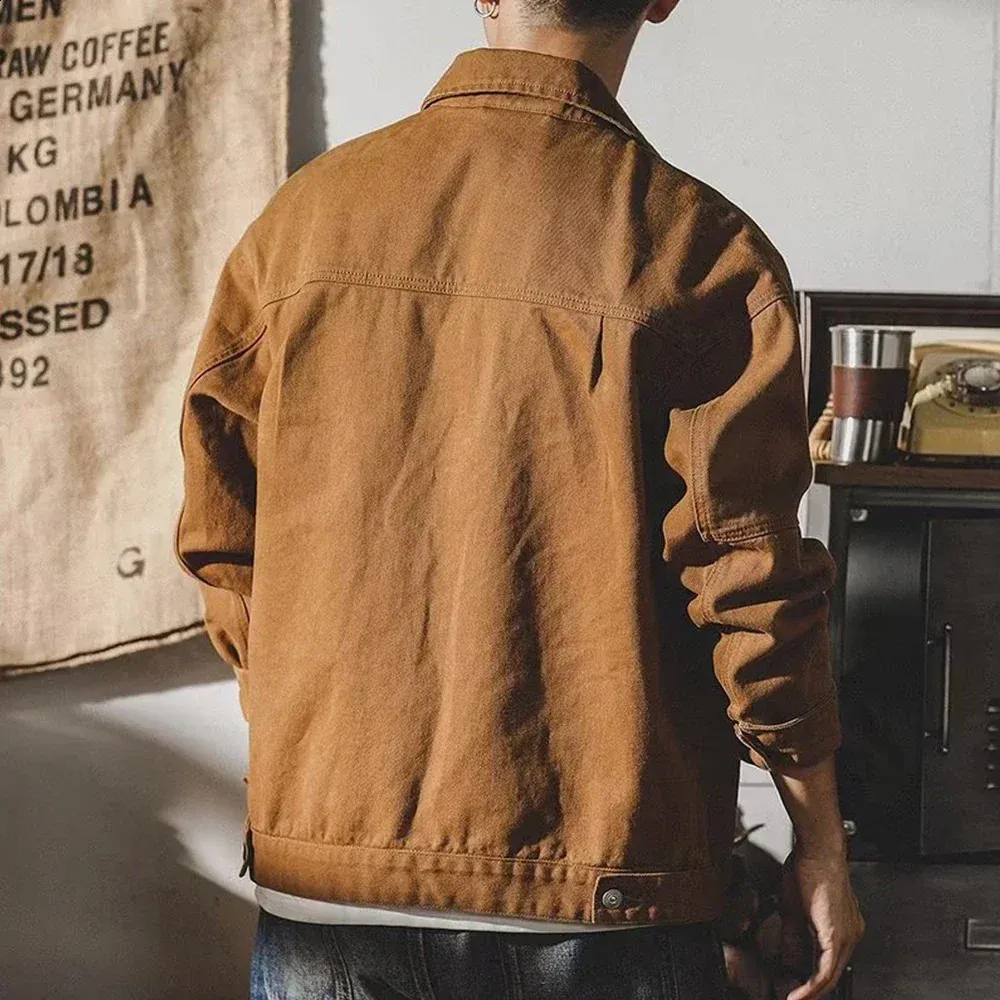 【KOOLOSET】Pure Brown Denim Jacket DHgate.com:Retro Denim Jacket: Mens Loose Versatile Cotton