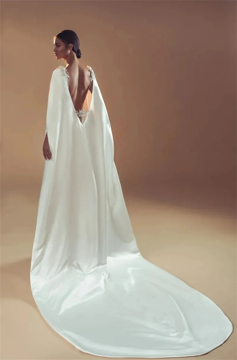 backless cape dress Maternity Backless Cape Sleeves Velvet Party Dress Gold / XL