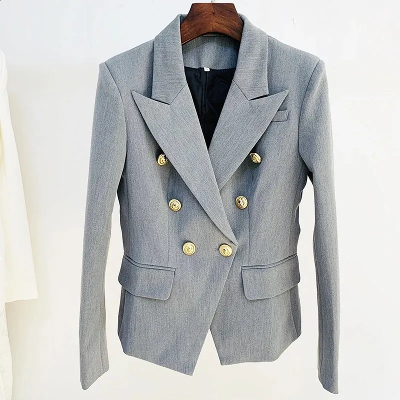 Stylish Designer Pale Grey Lion Buttons Double Breasted Blazer For Women Slim Fit Classic Jacket Star Style Elegance From Pong02 15.3 DHgate.Com