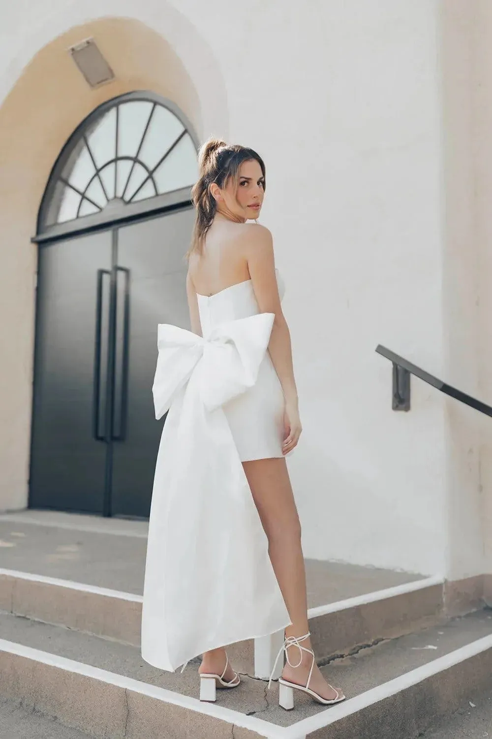 white reception dress Deep V Neck Cap Sleeves White Wedding Reception Dress Aline Maxi Dress