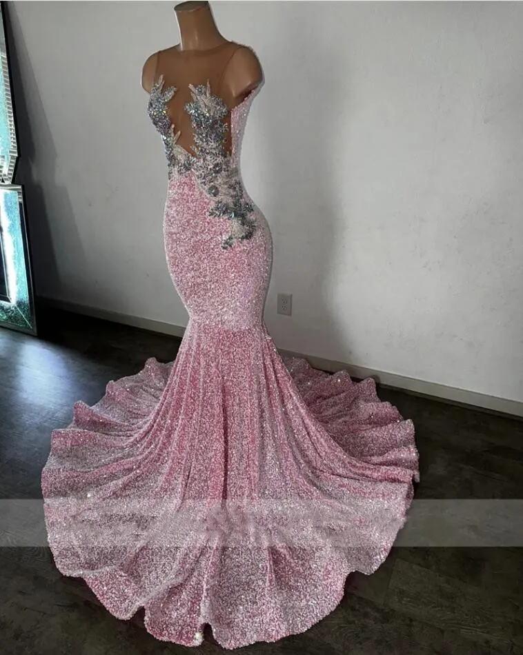 slim fit dress slacks Zapaka Women Pink Prom Dress Spaghetti Straps Glitter Sequin Mermaid Party Dress with Slit, Pink / UK6
