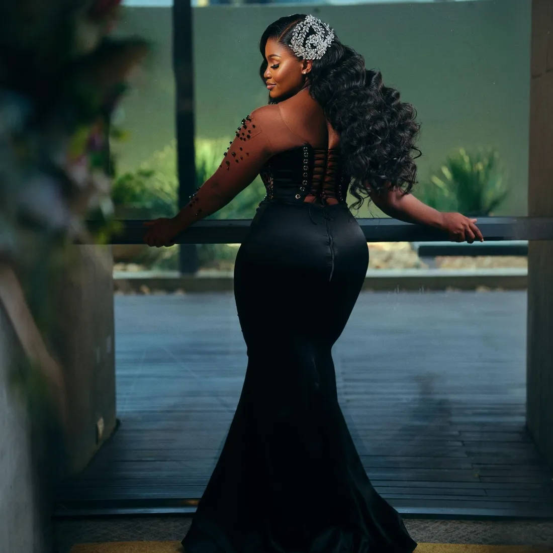 2024 African Plus Size Prom Dresses for Black Women Illusion Mermaid  Evening Dresses Elegant Beaded Birthday Gowns Second Reception Gown  Engagement 
