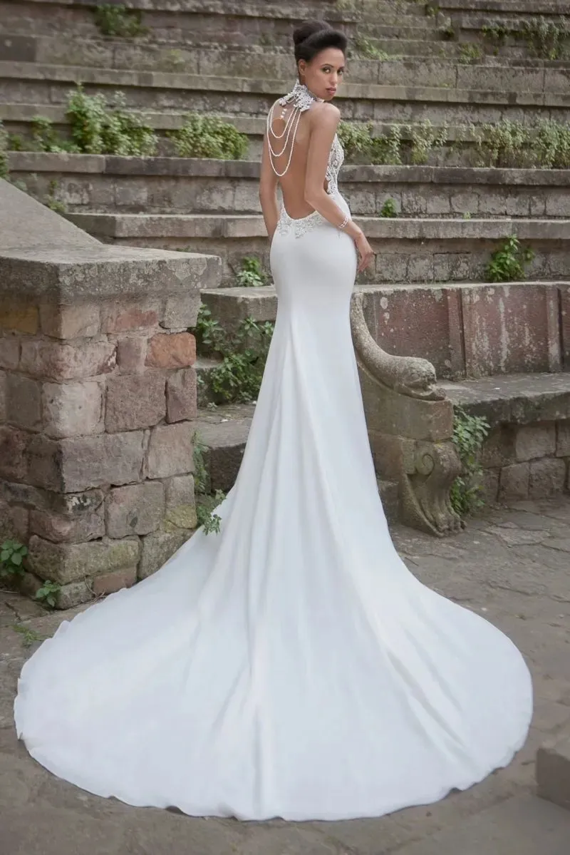 slim fit satin wedding dress Minimalist Wedding Dress French Vintage White Slim Fit Mermaid Wedding Dress