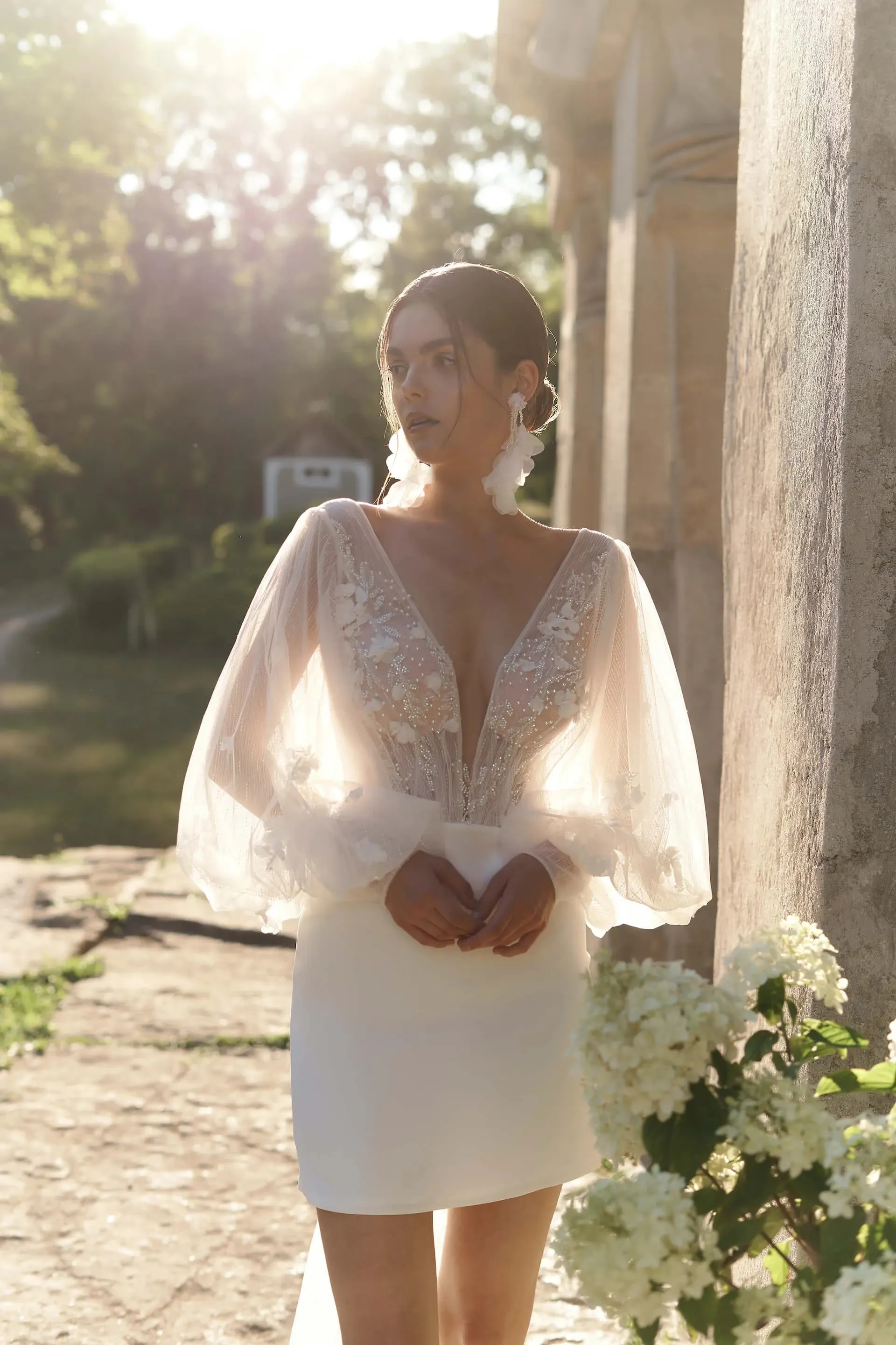 White Short Mini Puffy Sleeve Flower Wedding Dress White Short Mini Puffy Sleeve Flower Wedding Dress