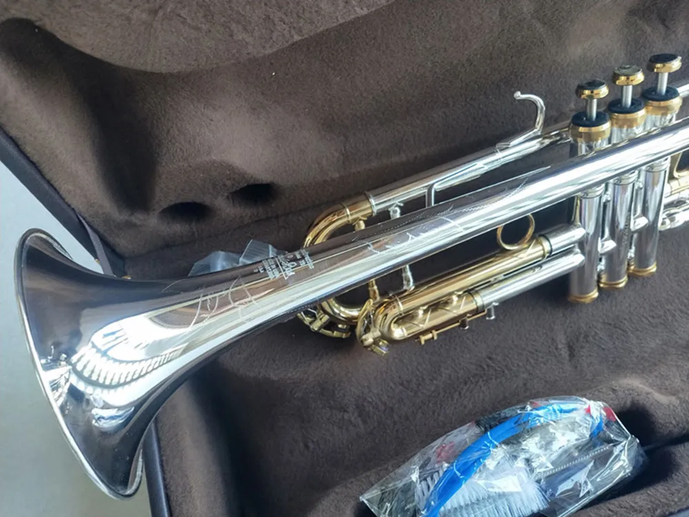 Real Pictures Super Trumpet LT180S-72 Musical Instrument Surface Silver Plated Brass Bb Trompeta Professional With case