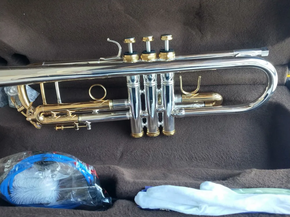 Real Pictures Super Trumpet LT180S-72 Musical Instrument Surface Silver Plated Brass Bb Trompeta Professional With case