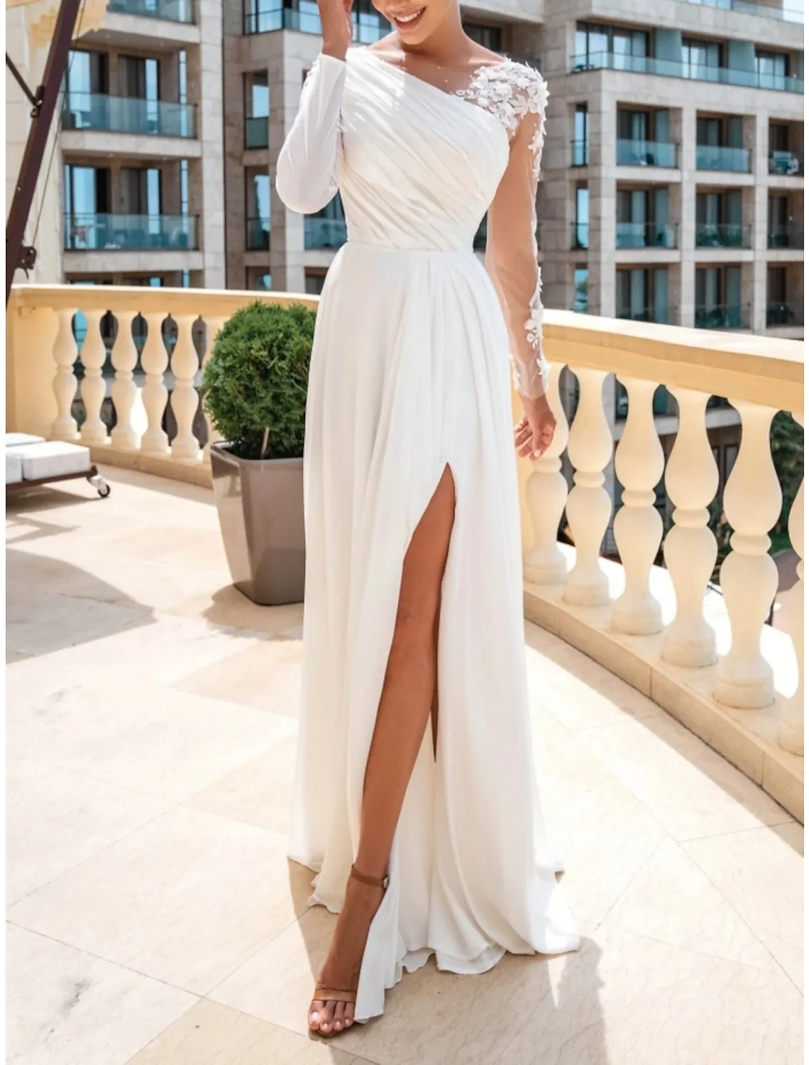 Long Sleeve Lace Sheath Wedding Dress with Chiffon Watteau Train and Shear Neck Zipper Back Bridal Gown with Side Slit from Dhgate Sheath Wedding Dresses - price 289.43 Long Sleeve Lace Sheath Wedding Dress with Chiffon Watteau Train and Shear Neck Zipper Back Bridal Gown with Side Slit from Dhgate Sheath Wedding Dresses - price 289.43