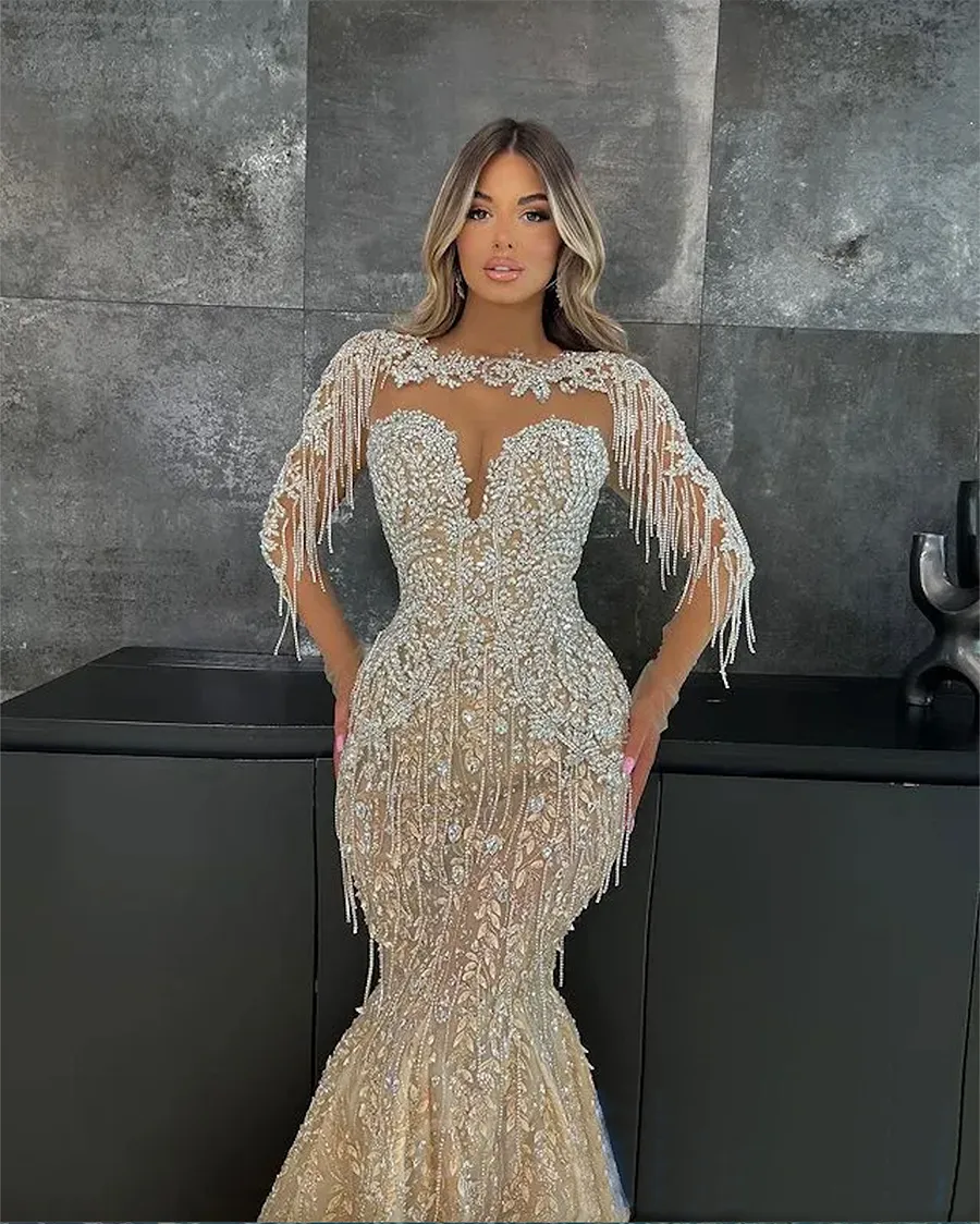 2024 Aso Ebi Champagne Sirena Vestido De Fiesta Cristales Con Cuentas Noche Fiesta Formal Segunda Recepcion Cumpleanos Dama De Honor Vestidos De Compromiso Vestidos Robe De Soiree De 113 DHgate