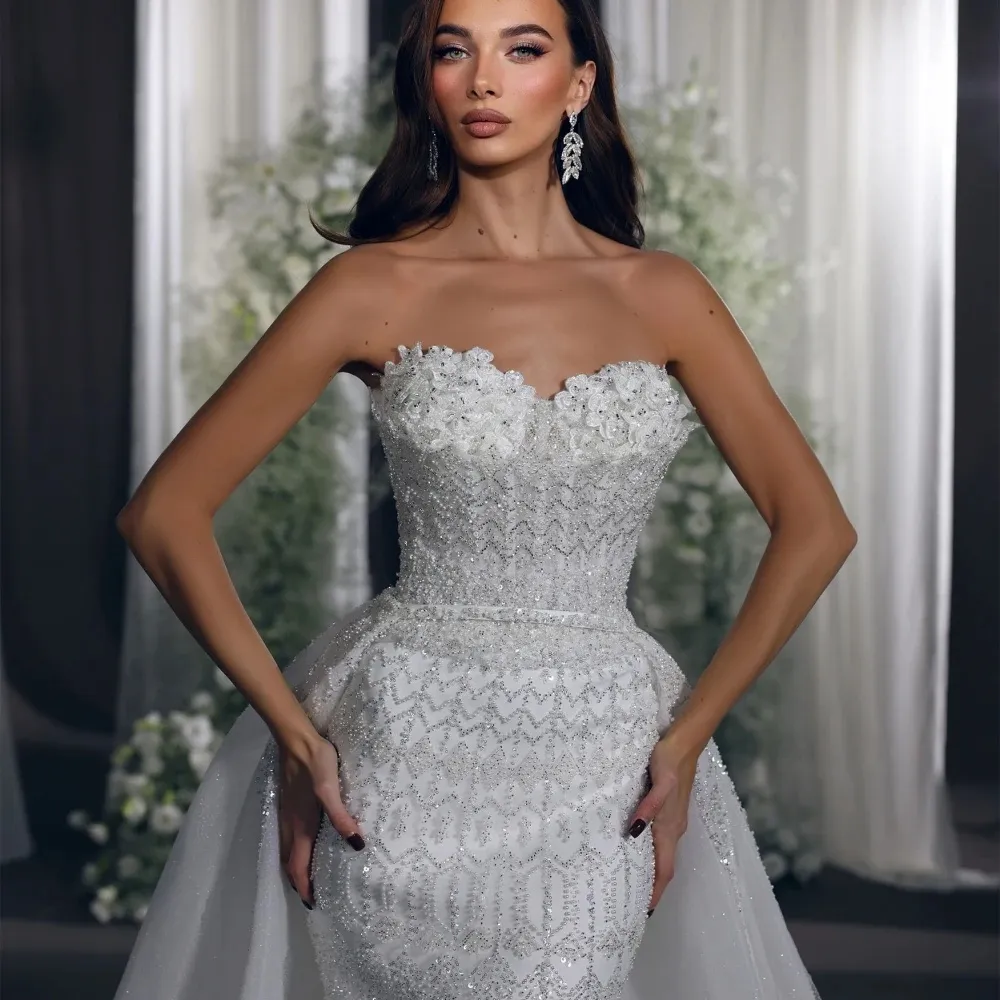strapless beaded mermaid wedding dress Beaded Mermaid Wedding Gown 4 / Off White