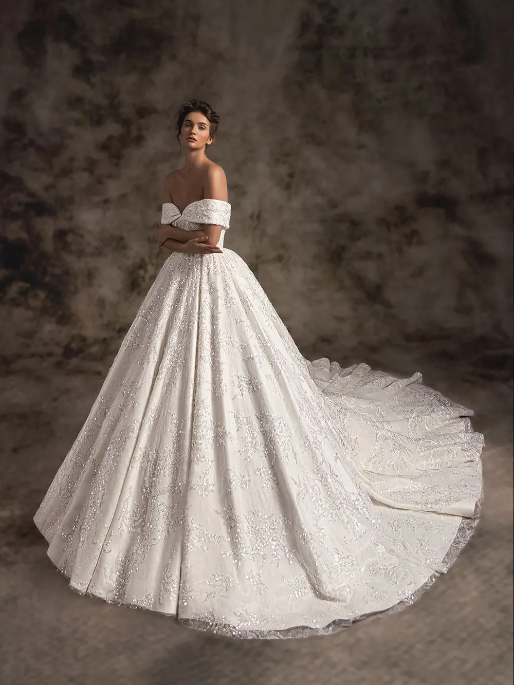 a line princess off the shoulder wedding dress Wedding Dress Ivory 2026 A-line Tulle Chapel Train Off-the-Shoulder