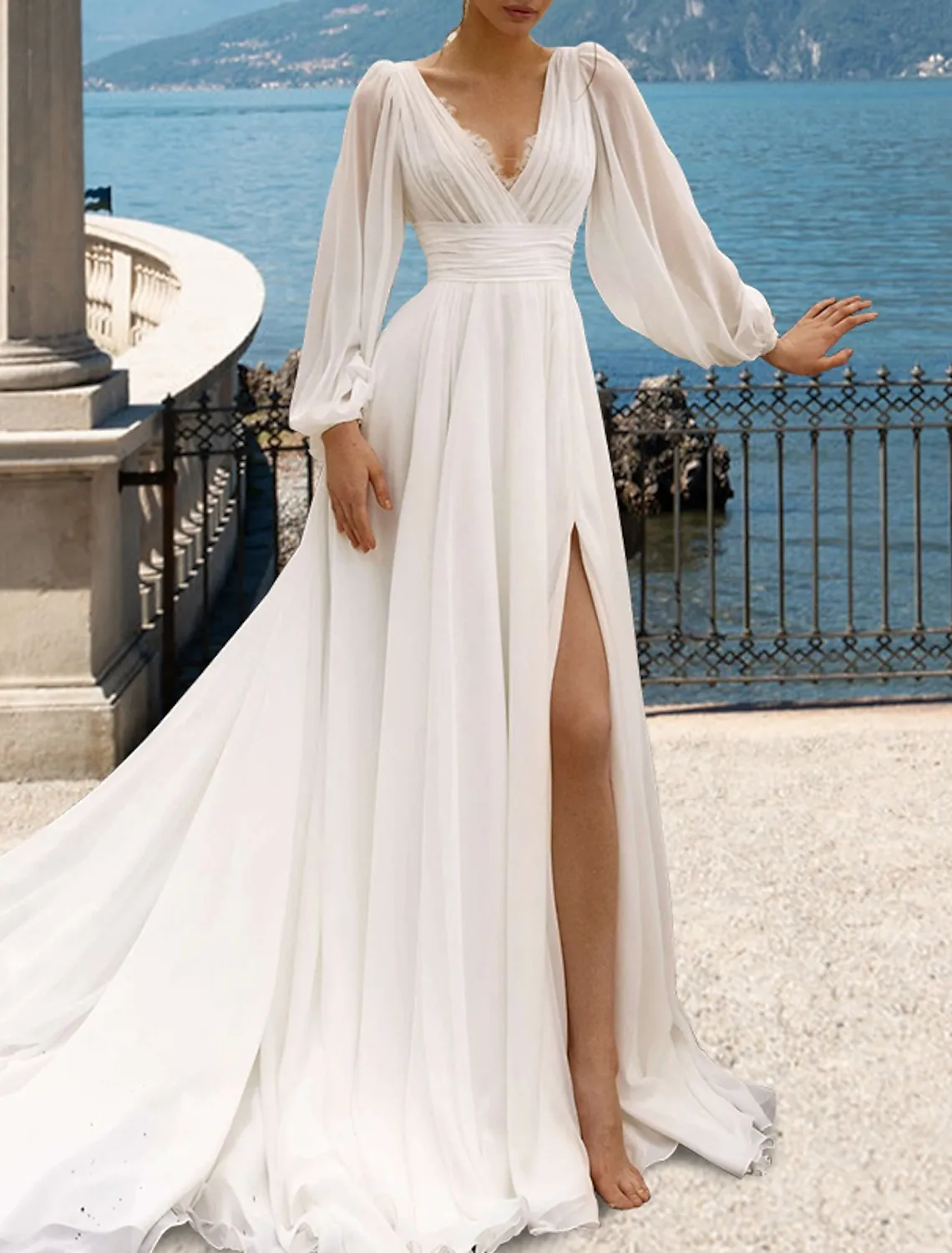 Sweep Train Zipper Back Long Sleeve Sheer Neck Wedding Dress Sweep Train Zipper Back Long Sleeve Sheer Neck Wedding Dress