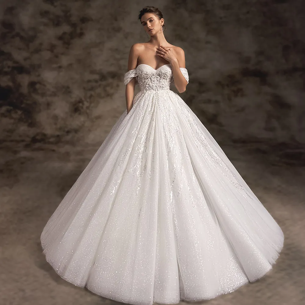 Off Shoulder Lace Wedding Dresses: Sweetheart A Line Princess