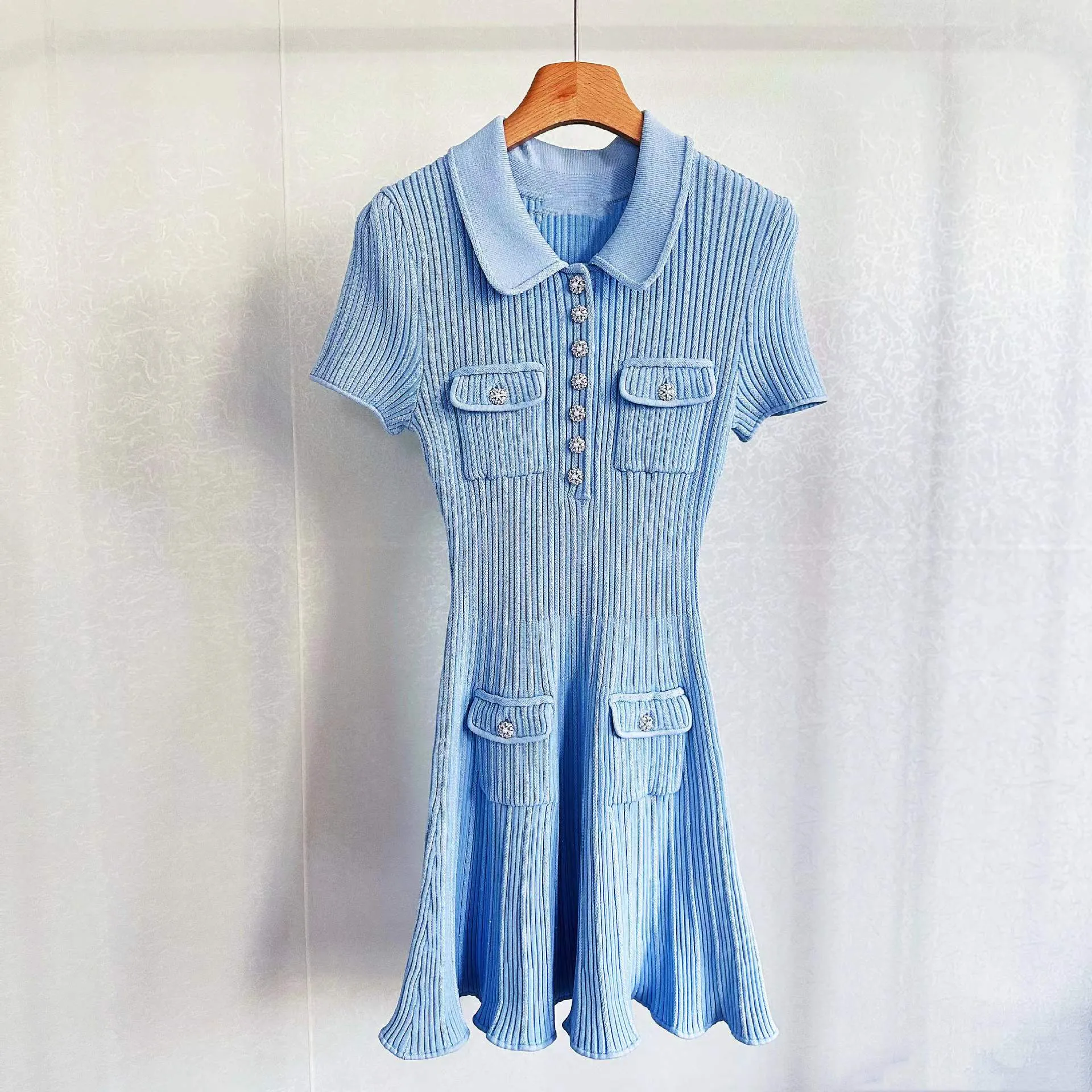 Elegant Polka Dot Lace Up Buckle Turndown Collar A Line Short Sleeve Dress Elegant Polka Dot Lace Up Buckle Turndown Collar A Line Short Sleeve Dress