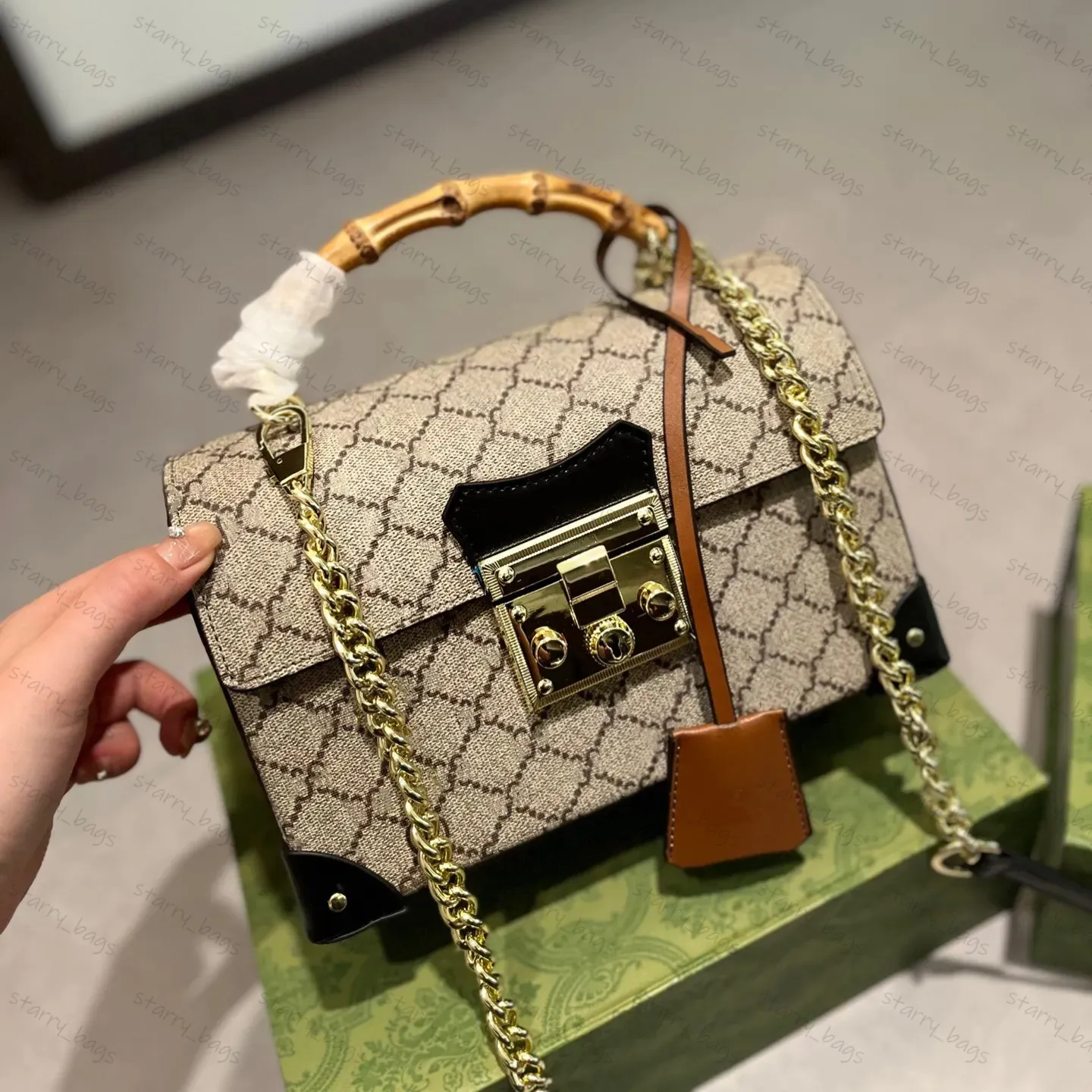 10A Designer Bag Luxury Handbag Wallet Padlock Shima Gold Chain Shoulder Bag Bee Print Canvas Womens Cross Body Bags Bamboo Joint Small Box