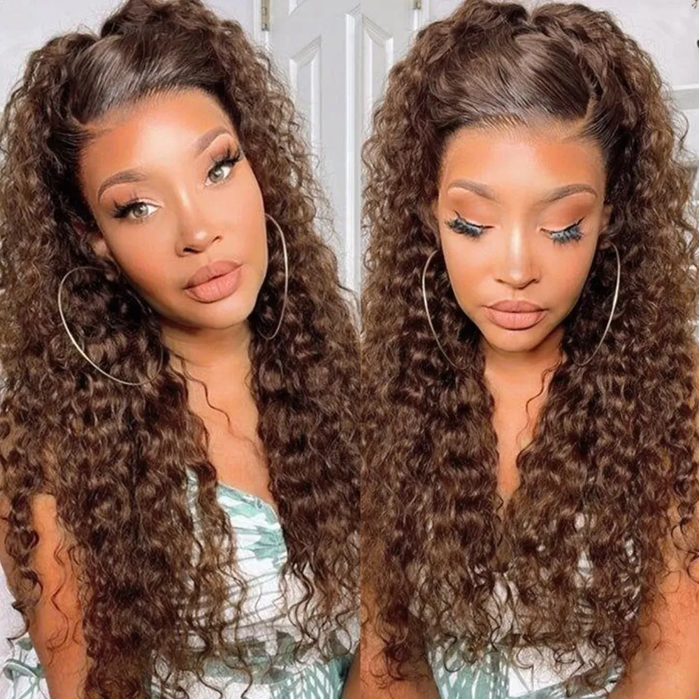 Chocolate Brown 13x4 HD Lace Frontal Curly Human Hair Wig  display picture 3