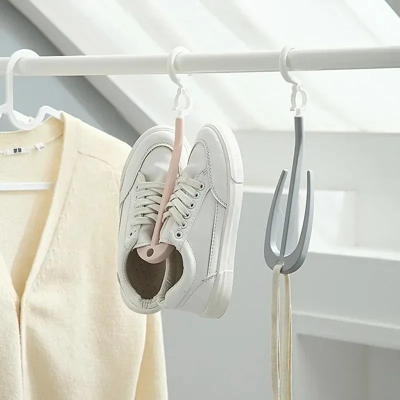 DHgate 360 Rotating Windproof Shoe Drying Rack Double Hook Vertical Shoe Dryer Rack for Cross board Shoes Home Garden