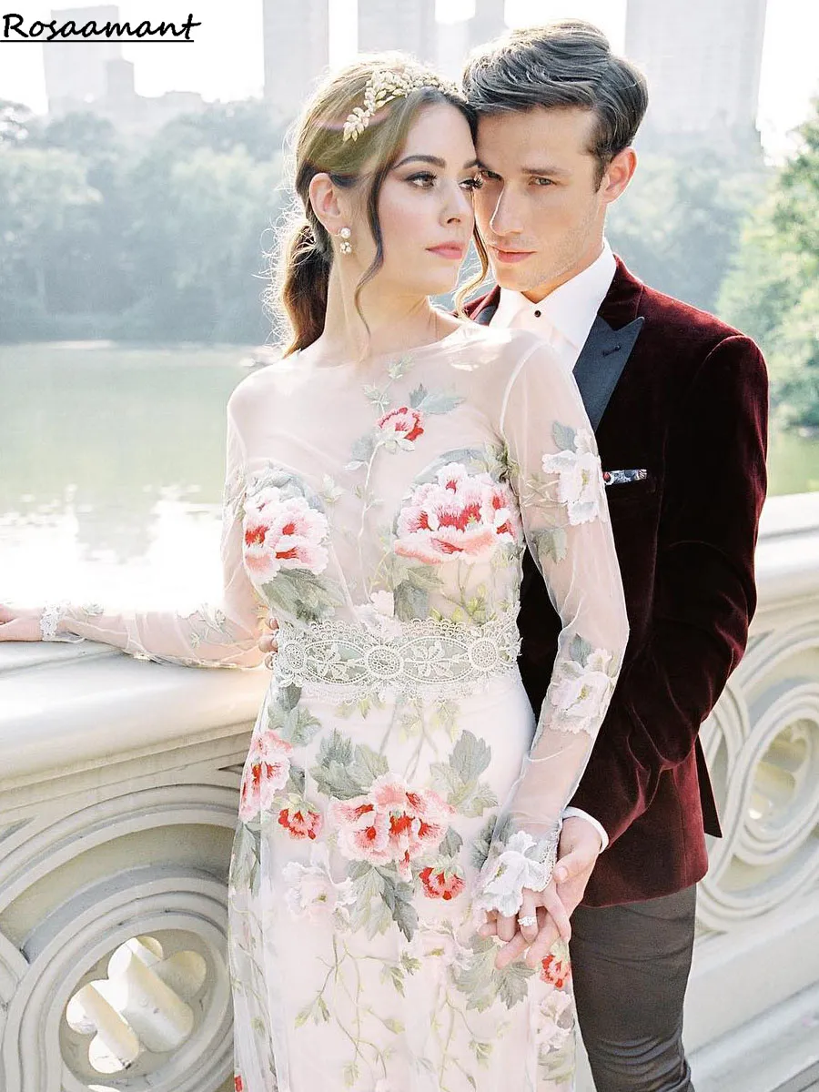 embroidered wedding dress with sleeves Girls Detail Embroidered Dresses main image 1