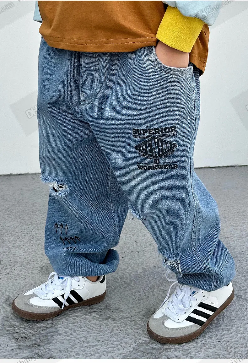DHgate.com:Boys Denim Pants, Letter Printed Loose Fit Jeans