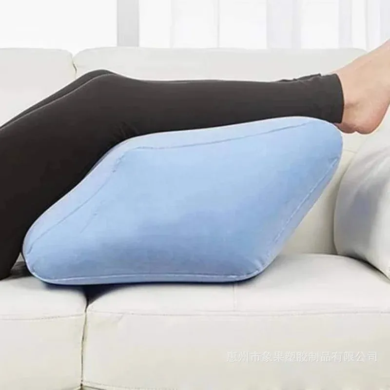 Inflatable Foot Rest Pillow – Soft Flocking Travel Cushion For Flights, Cars, Office (Gray + Blue) - View #5