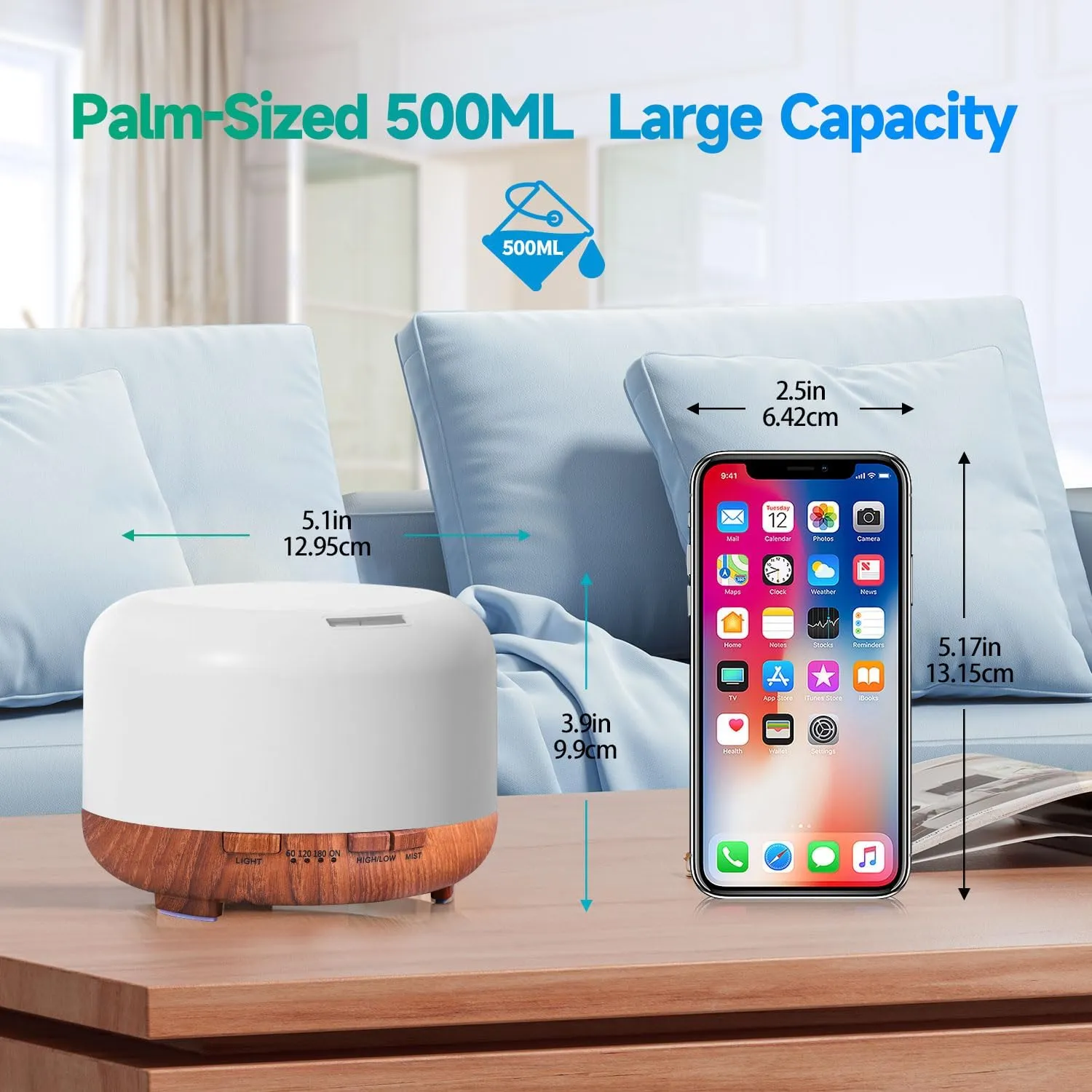 500ML Ultrasonic Cool Mist Humidifier - Essential Oil Diffuser with ...