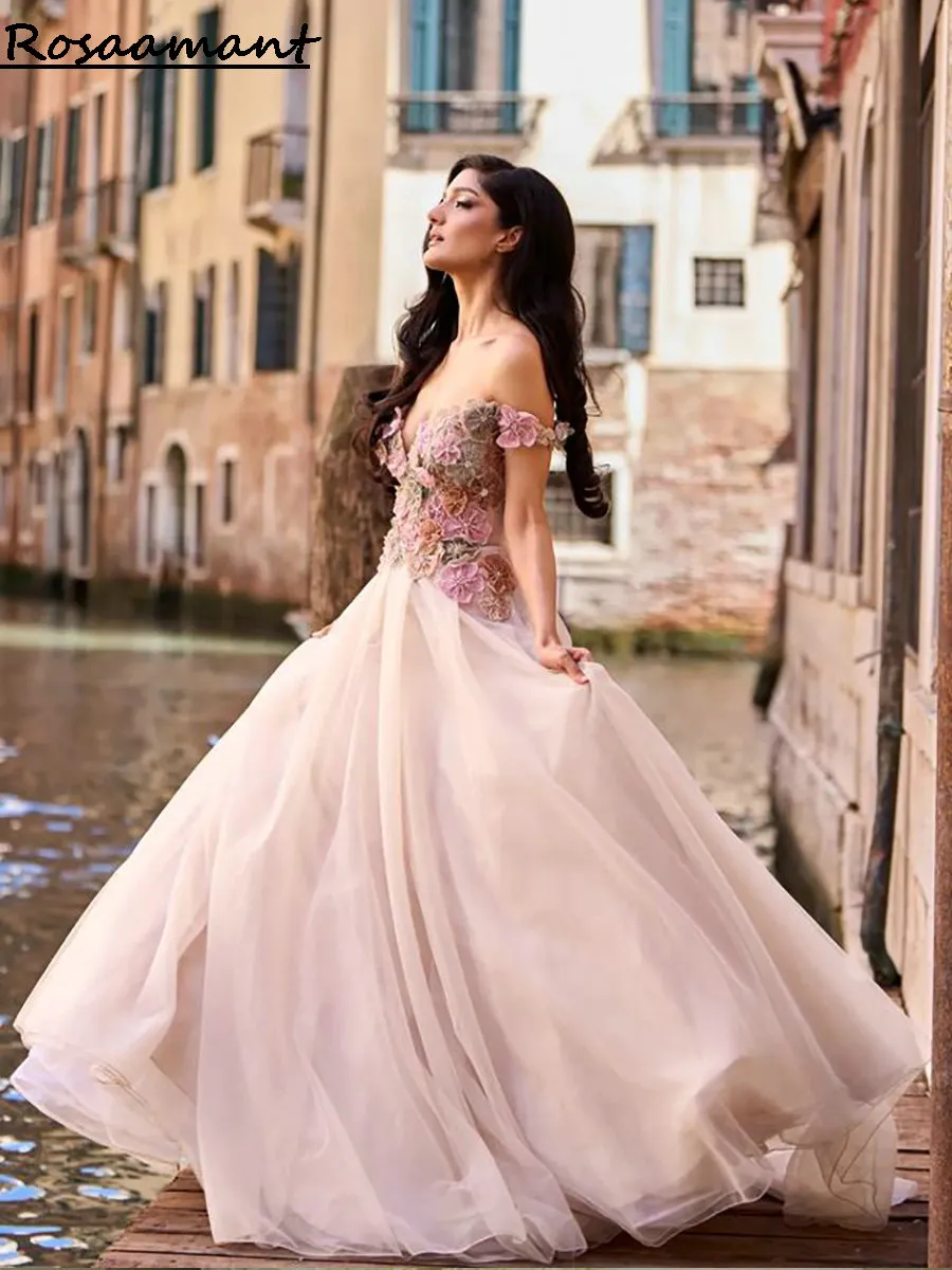 Light Pink Off-Shoulder Sleeveless A-Line Wedding Dress with 3D Floral Lace  Appliques from Dhgate A-Line Wedding Dresses - price 166.84