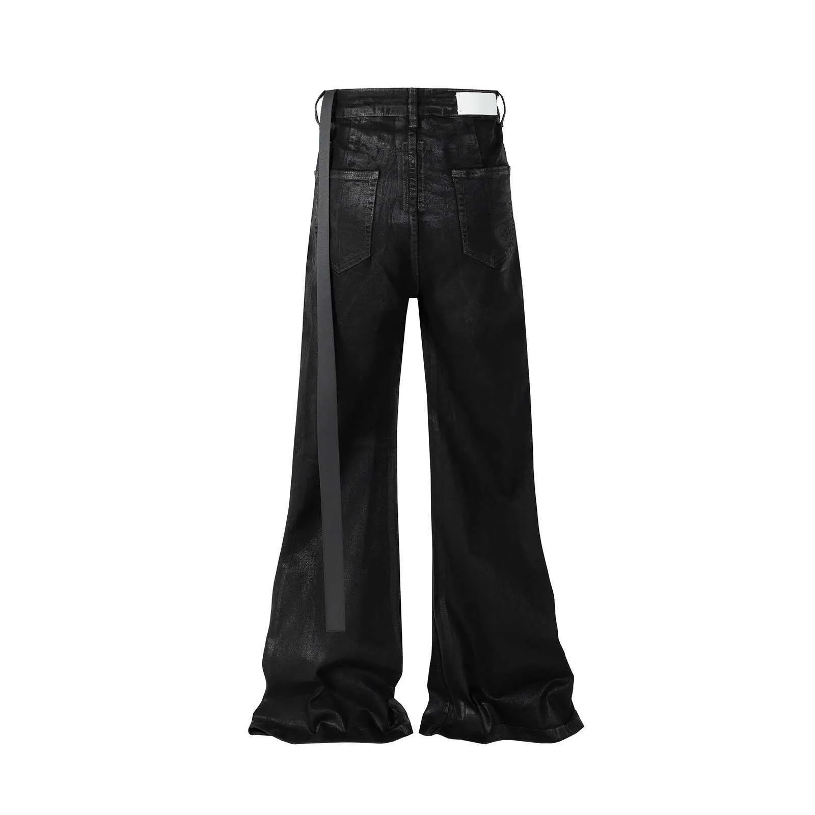 Black Wax Leather Flare Jeans For Men Y2K Hombre Baggy Style Black Wax Leather Flare Jeans For Men Y2K Hombre Baggy Style