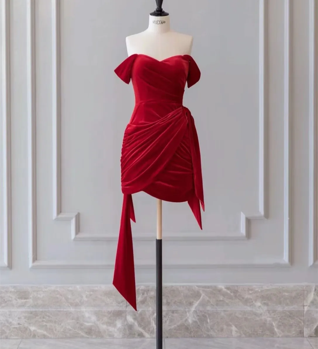 open lace back dress Ladivine J879 Elegant Mini Dress Red / 6