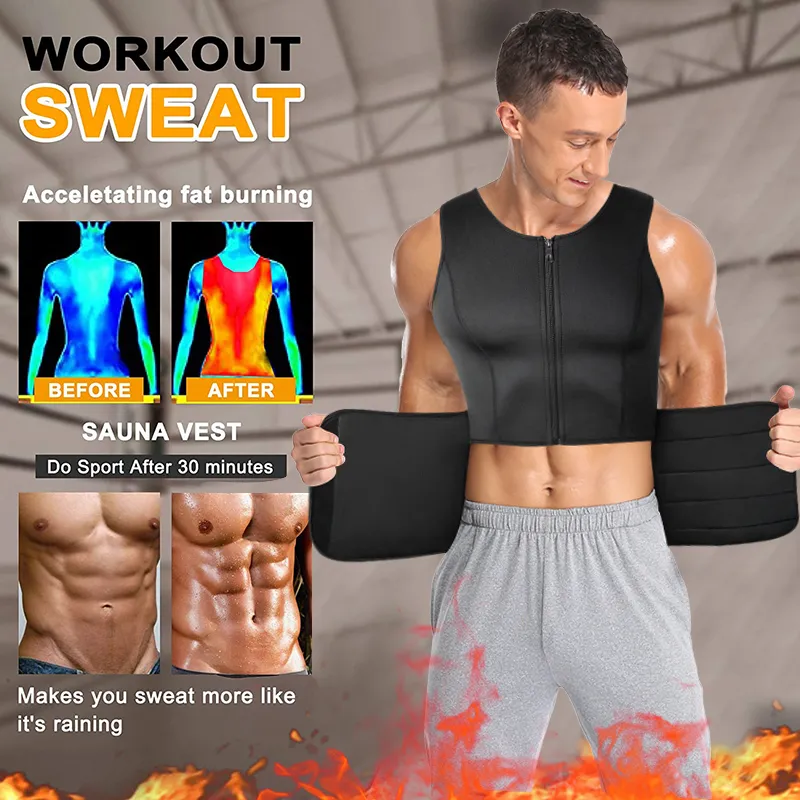 Mens Waist Trainer Sauna Vest: Double Belt Sweat Shirt For Fat