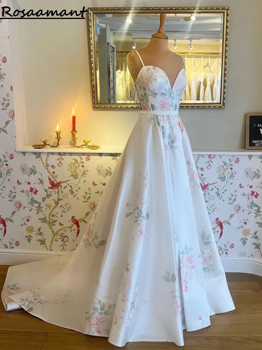 Elegant Spaghetti Straps Floral A Line Wedding Dress... From Rosammant,  $149.75