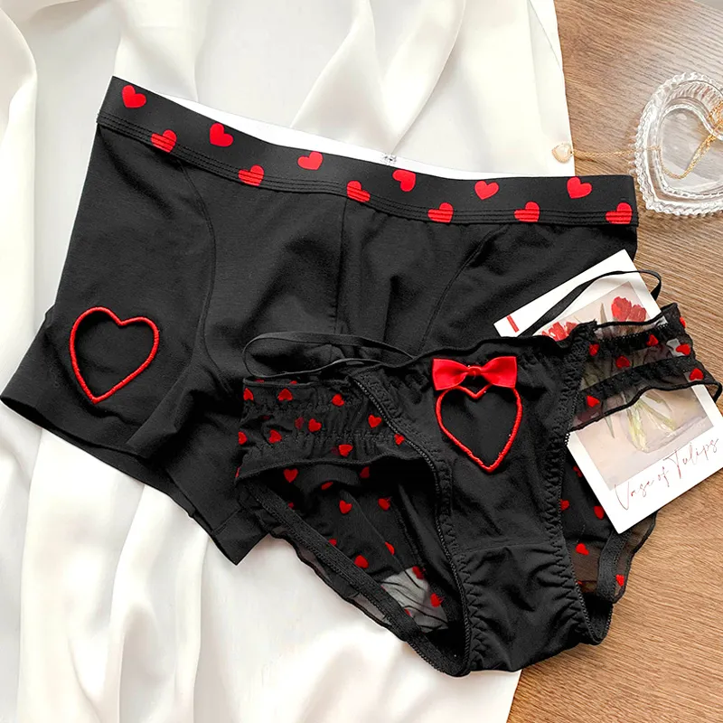 Save Big on Bulk Couples Underwear Style Couple Underwear Matching Heart  Print Panties Boxer Briefs Set, Comfort Low Waist Underwear, Lightweight  For