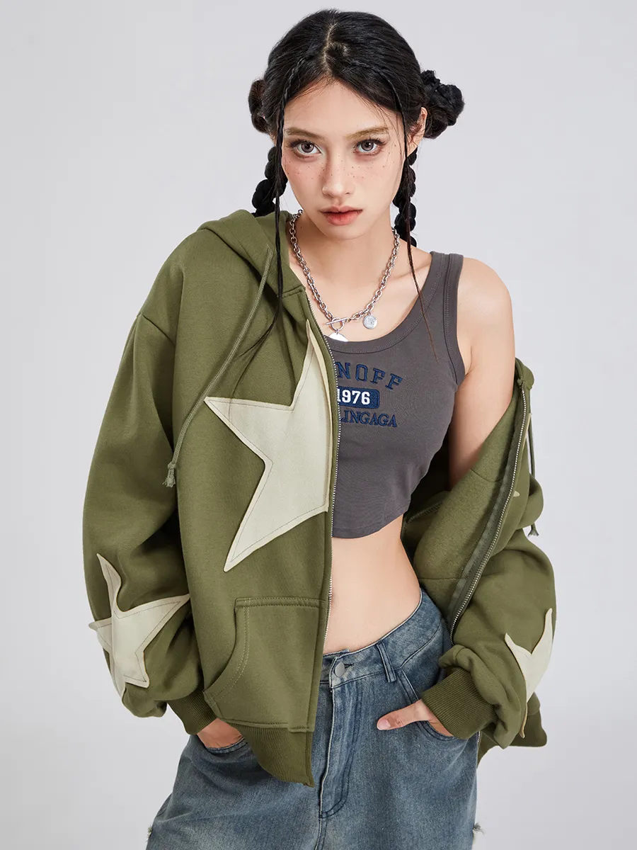 star zip Parker itimi shury y2k ジップパーカー Starry Y2K Oversized Drawstring Zip-Up Hoodies for Teen