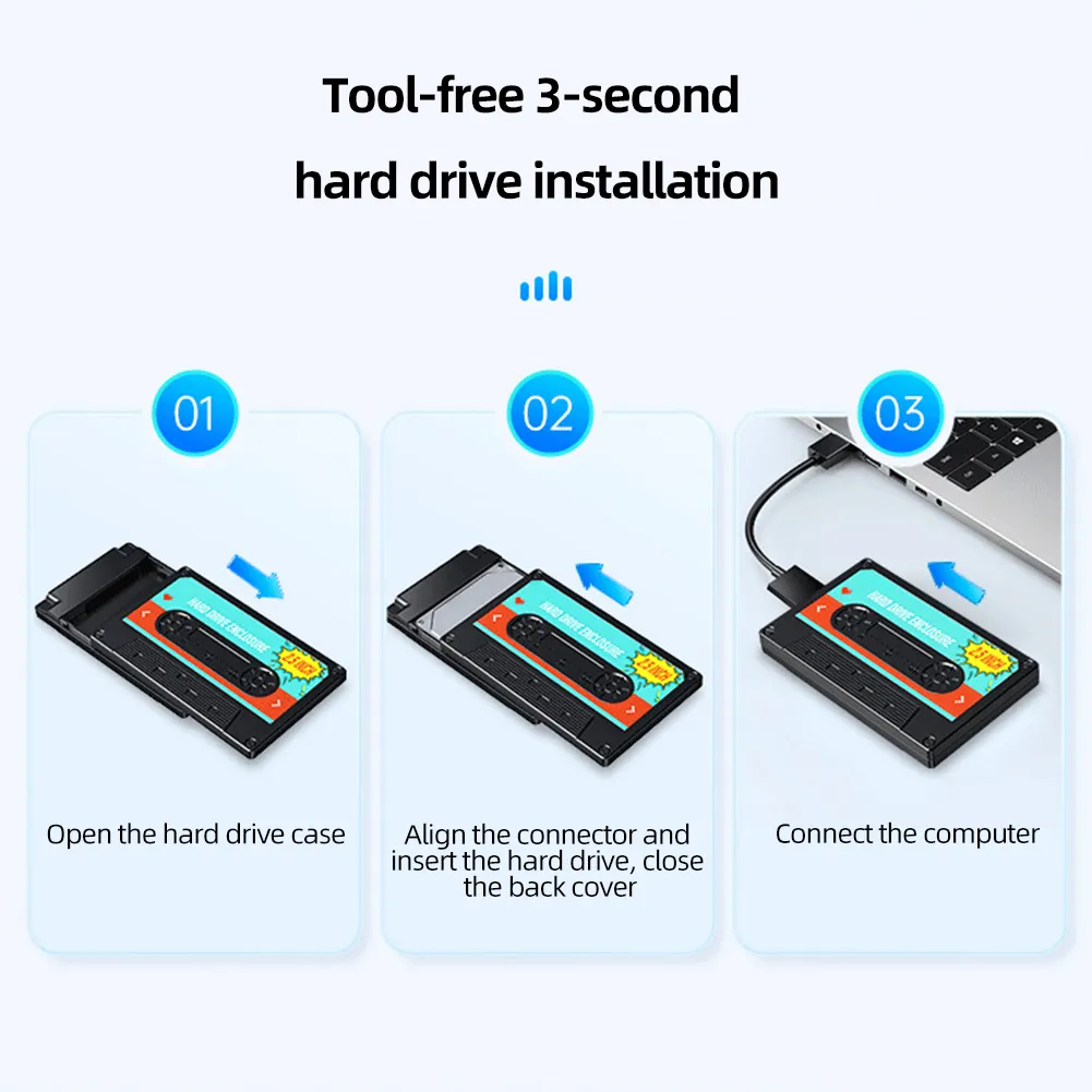 USB3.1 Hard Drive Case SSD Box Cassette Tape Transparent Hard Disk Box for 2.5'' HDD Enclosure SATA to USB3.0 External HDD Case