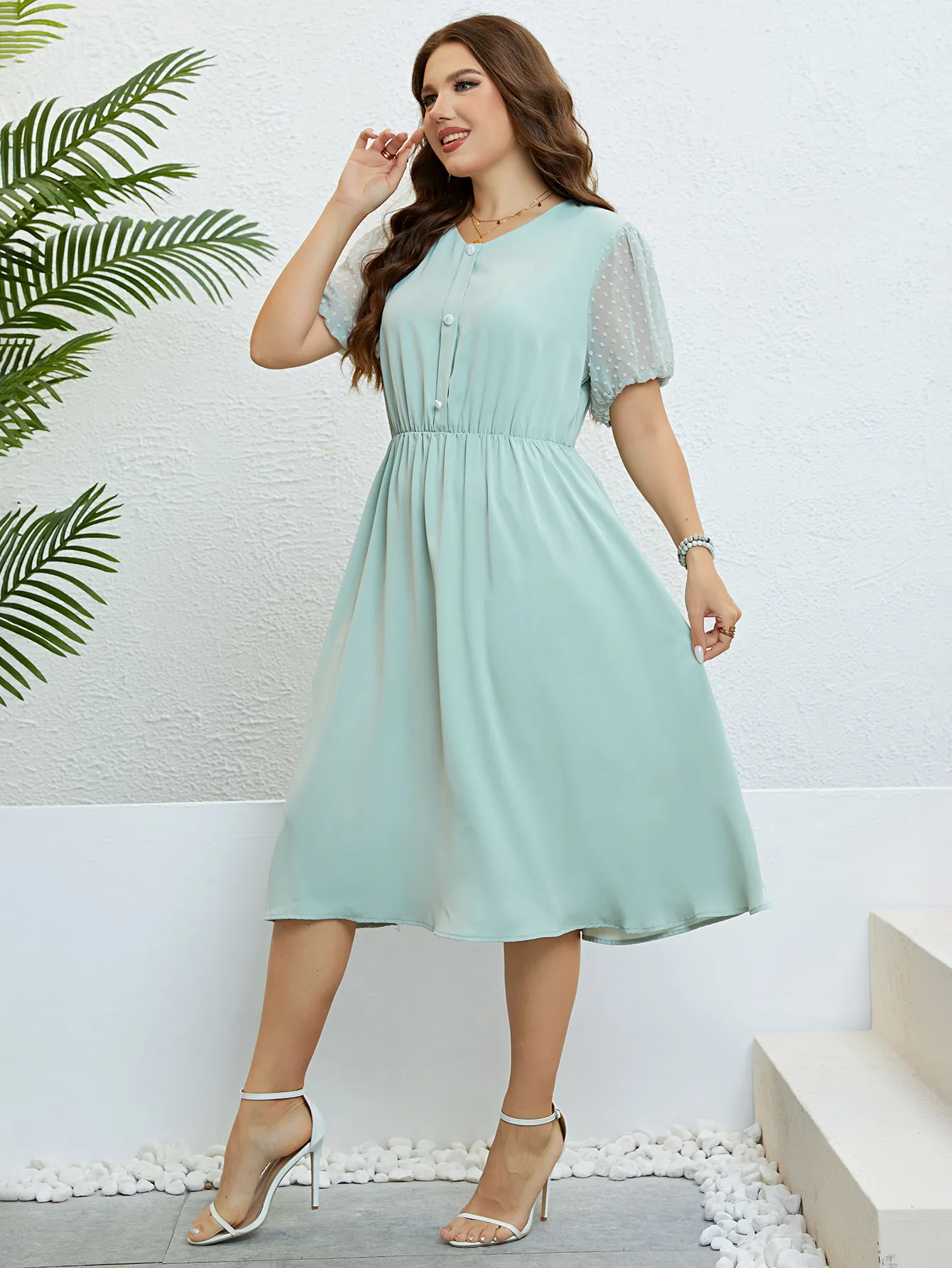 Plus Size Women Clothing Solid Casual Long Dress with Lace Short Sleeves  for Summer 2024 from Dhgate Women's Plus Size Pants - price 46.41