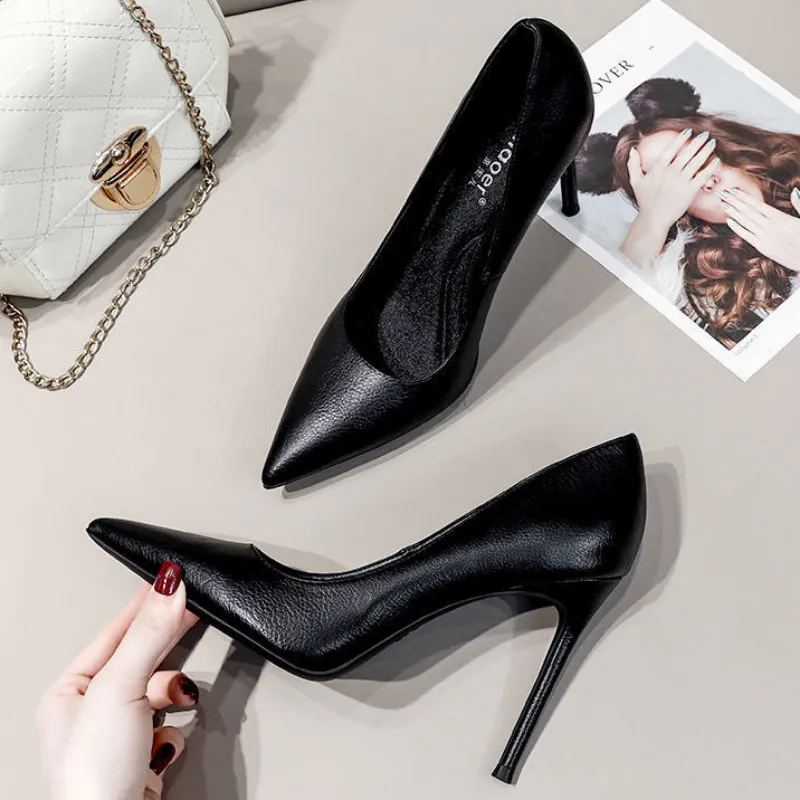 Dress Shoes Black Leather Work Heels Black Leather Stiletto High