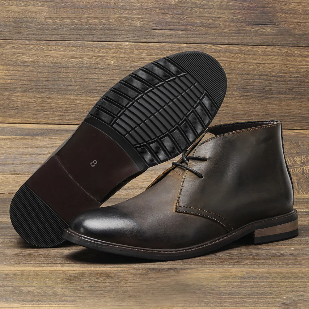 Men s Genuine Leather Boots Ankle Chelsea Desert Shoes Plus Size Comfy Dress Boots