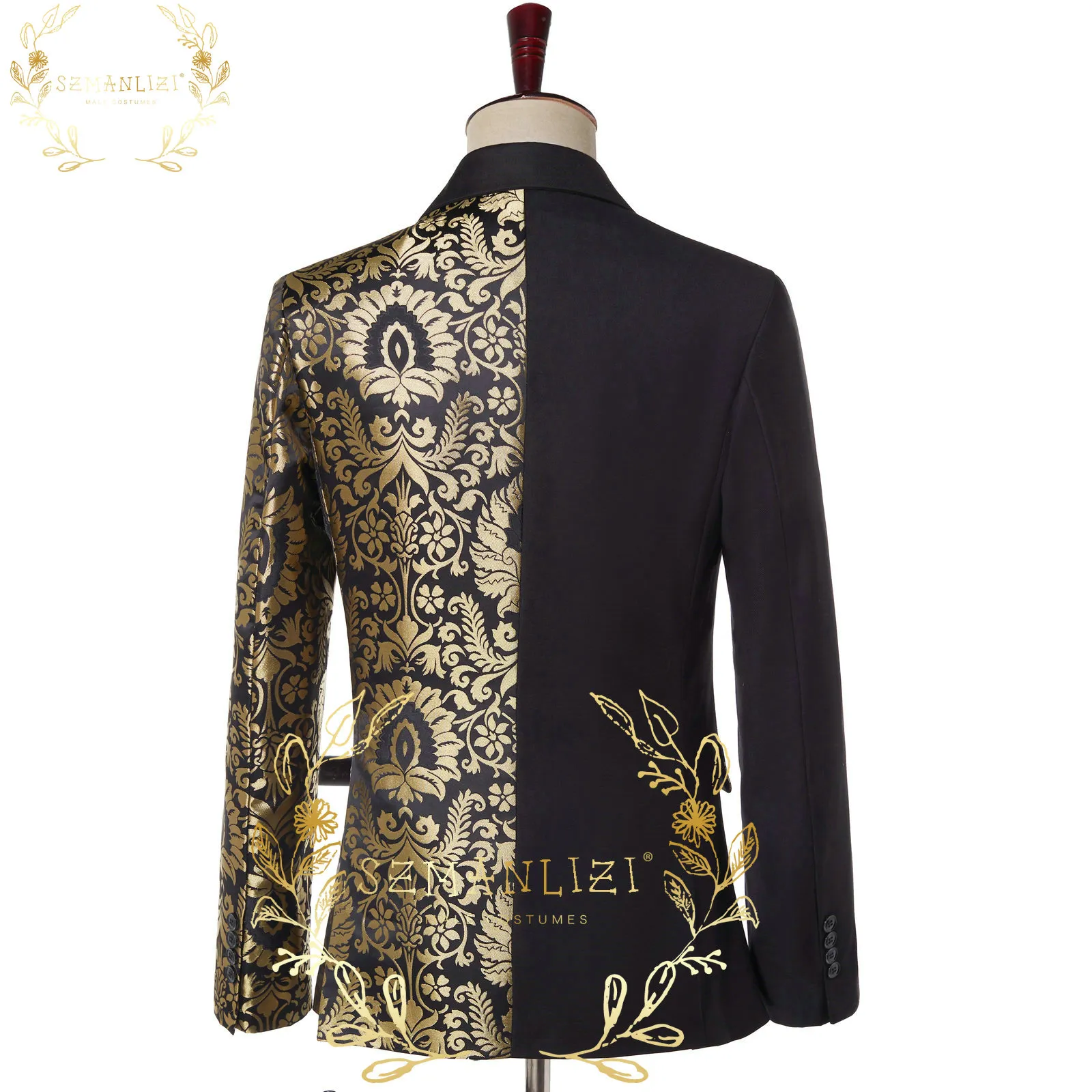 Double Breasted Black Gold Floral Jacquard Slim Fit Mens Suit Jacket for  Wedding Formal Wear from Dhgate Dress Accessories - price 97.04