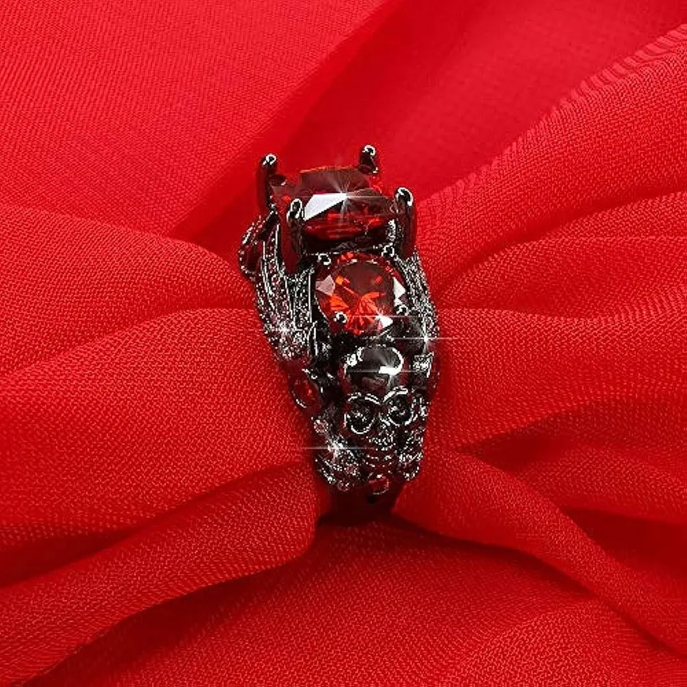 Gothic Skull Ring for Women Copper Black Vampire Skull Ring with