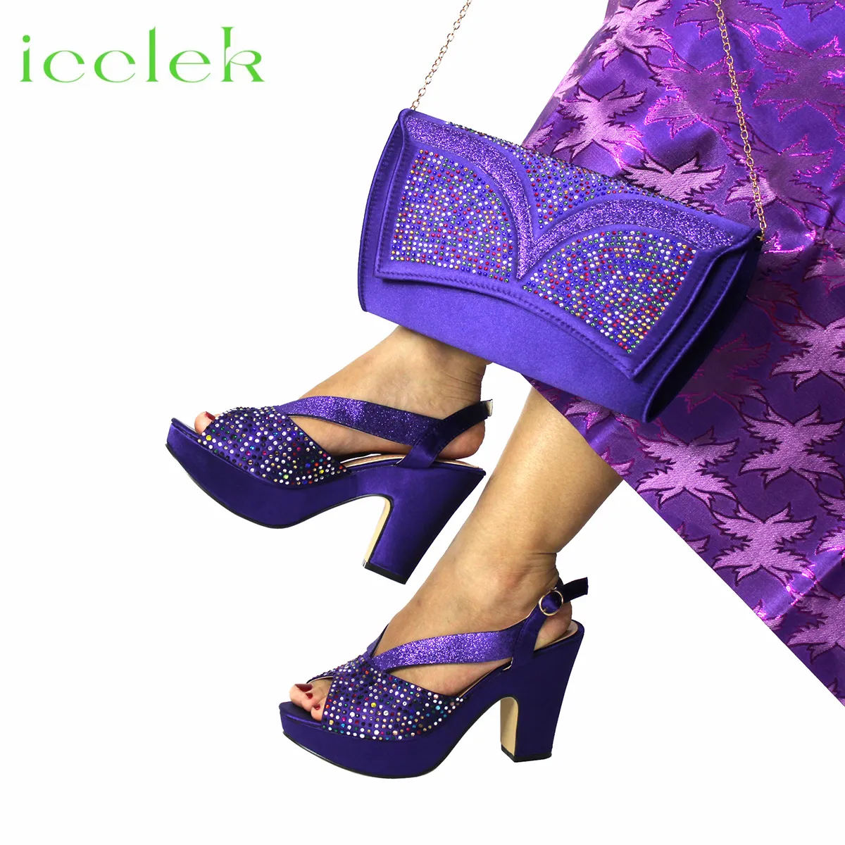 Purple Peep Toe Shoes Bag Set Elegant Crystal Design, Shop Now! Wedding  Guest Shoes Best Seller