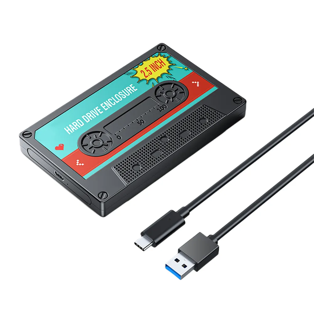 USB3.1 Hard Drive Case SSD Box Cassette Tape Transparent Hard Disk Box for 2.5'' HDD Enclosure SATA to USB3.0 External HDD Case