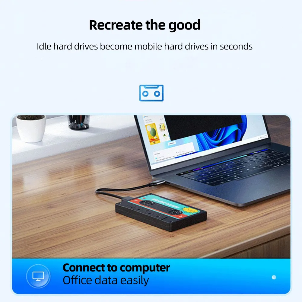 USB3.1 Hard Drive Case SSD Box Cassette Tape Transparent Hard Disk Box for 2.5'' HDD Enclosure SATA to USB3.0 External HDD Case