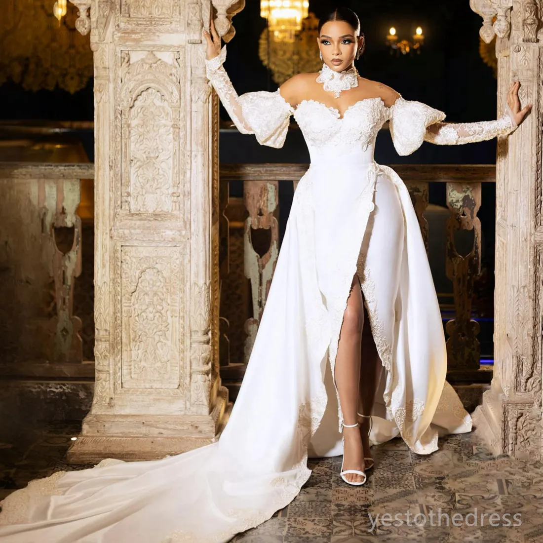 knee length dresses for ladies Stunning Sweetheart Neck Spaghetti Straps Mermaid Wedding Dress with Chapel Train AWD2009