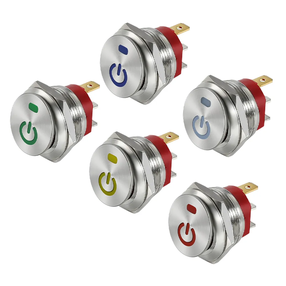 22mm 120V LED Stainless Steel Push Button Power Switch – ON/OFF, NO/NC, Silver