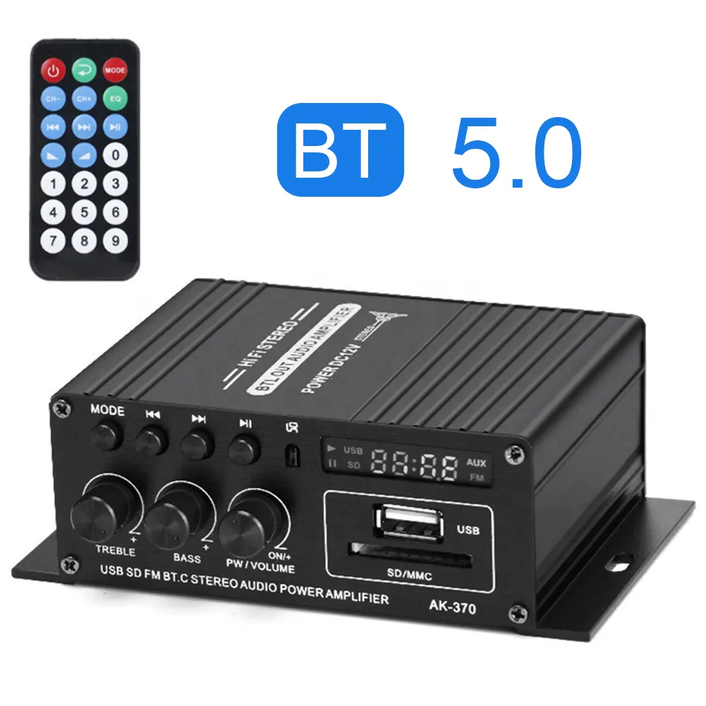 12V 2 Channel Mini HiFi Power Amplifier – 20W+20W, Stereo, FM, Bass/Treble – For Home Or Car – Aluminum Alloy