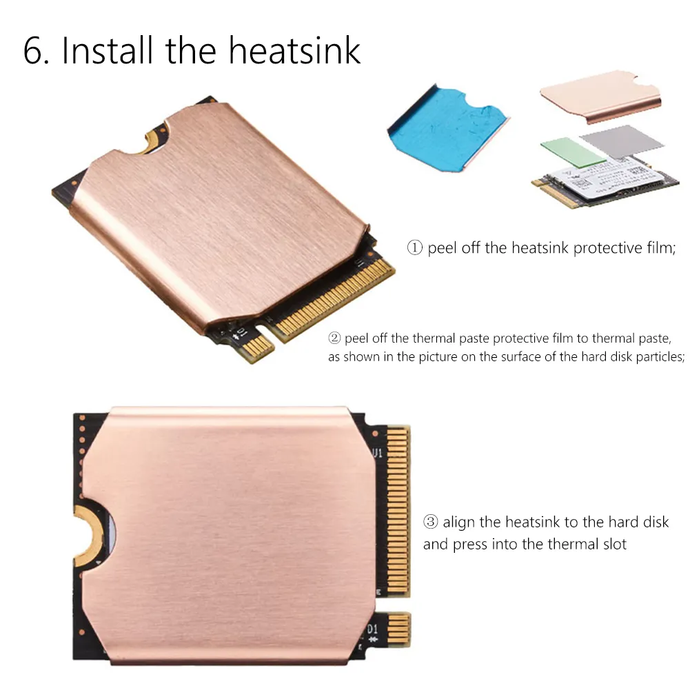 Heat Sink for Steam Deck M.2 2230 SSD SSD Heatsink with Thermal Silicone Pad Solid State Hard Disk Cooler Game Console Accessory