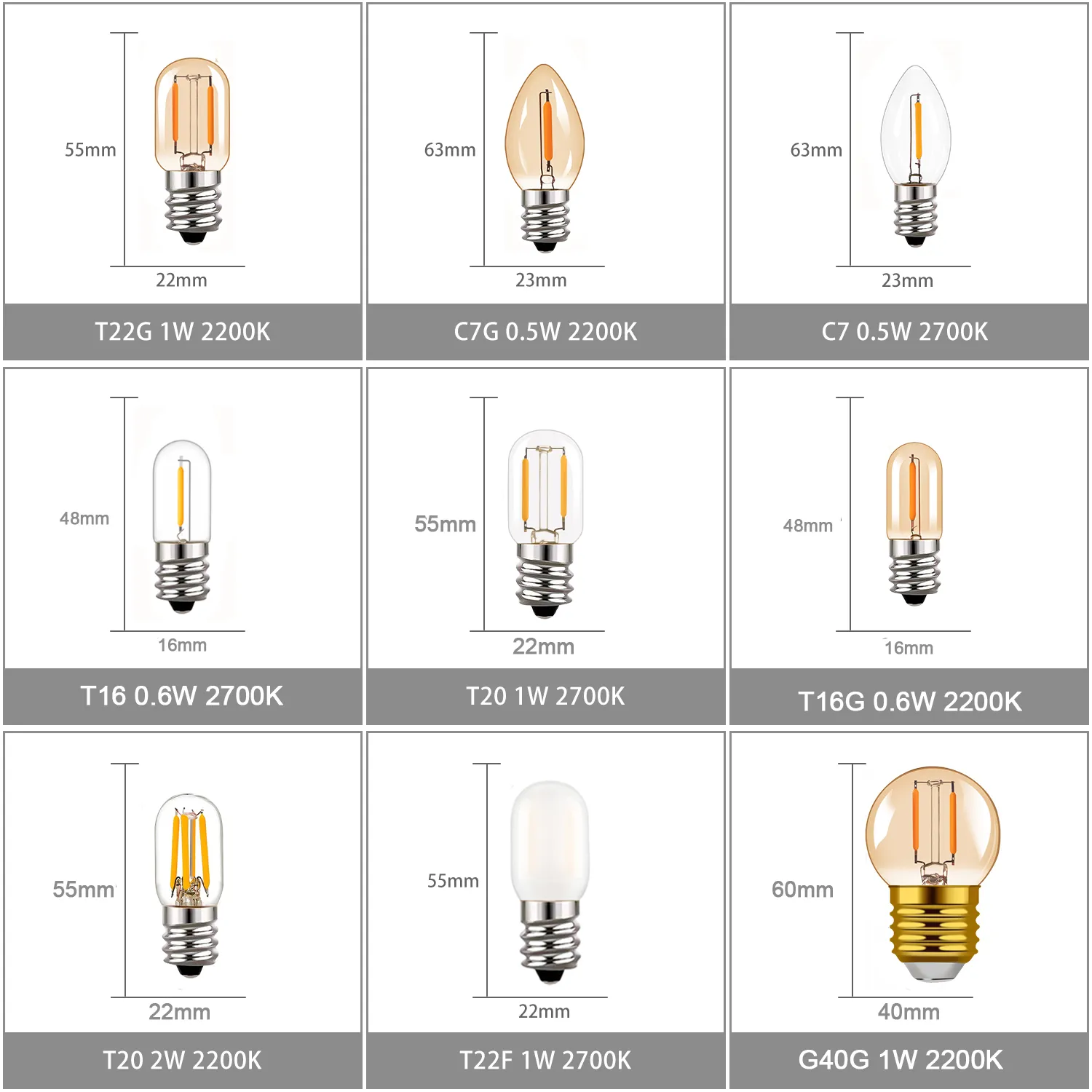 DHgate.com:Dimmable LED Filament Bulb, E14 E27 C7 T22 G40