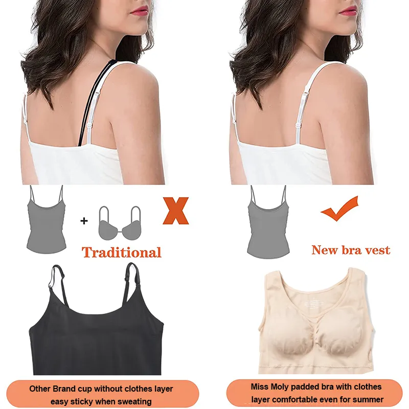 Womens Tank Top Camisole with Built-In Removable Padded Bra Shelf