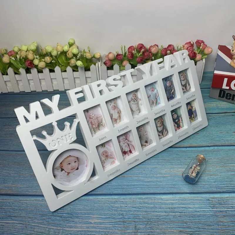 My First Year Photo Frame - Personalized Baby Name 12 Month Picture Display Wood Board
